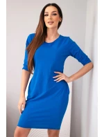 Dámské bavlněné šaty s 3/4 rukávem a kapsami chrpové Dámské bavlněné šaty s 3/4 rukávem a kapsami chrpové