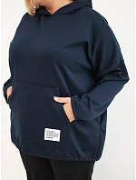 Dámska mikina Plus Size z viskózy s kapucňou a klokaním vreckom, námornícka modrá