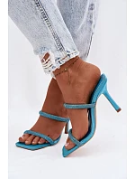 Dámské sandály na podpatku zdobené kamínky modré Vittoria