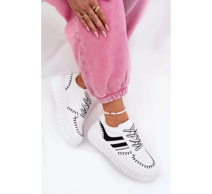 Dámske tenisky na platforme - bielo-čierne Ofenale