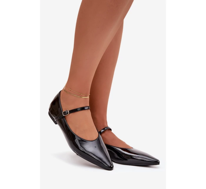 Dámske lakované baleríny s remienkom Jarelle - čierne Dámske lakované baleríny s remienkom Jarelle - čierne