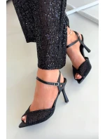 Dámske sandále na podpätku so zdobením Peloria - čierne