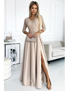 Dámske čipkované šaty 309-10 AMBER beige - Numoco