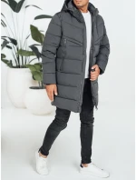 Pánská zimní bunda s kapucí tmavě šedá prošívaná model 21991522 - FashionStreet