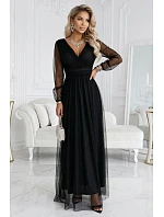 Dlouhé maxi šaty s rukávy a obálkovým výstřihem černé model 22045481 - numoco basic Dlouhé maxi šaty s rukávy a obálkovým výstřihem černé model 22045481 - numoco basic