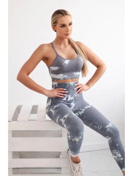 Fitness set top + legíny push up šedá + biela