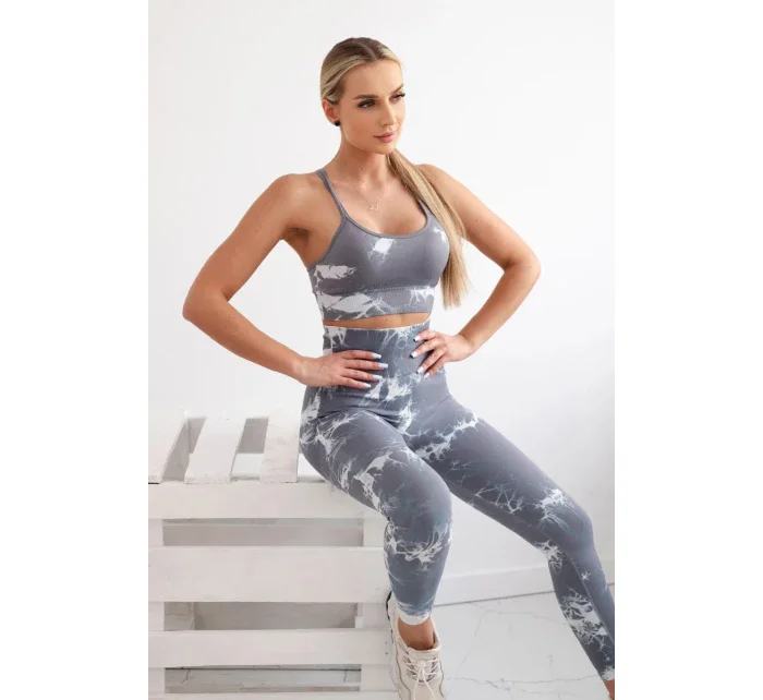 Fitness set top + legíny push up šedá + biela