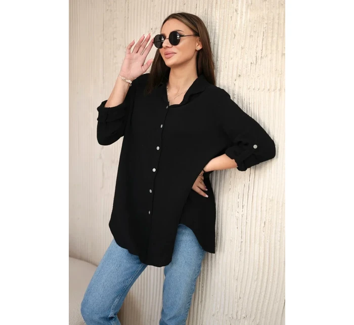 Bavlněná mušelínová košile oversize černý
