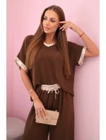 Viskózový komplet se zlatým lemováním hnědý Viskózový komplet se zlatým lemováním hnědý