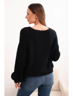 Dámsky čierny vlnený sveter s hrubým úpletom a dlhými rukávmi čiernej farby Dámsky čierny vlnený sveter s hrubým úpletom a dlhými rukávmi čiernej farby