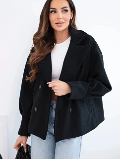 Dámske krátke dvojradové sako s golierom čierne