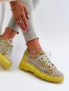 Damskie Skórzane Półbuty Maciejka 05850-09 Limonkowe