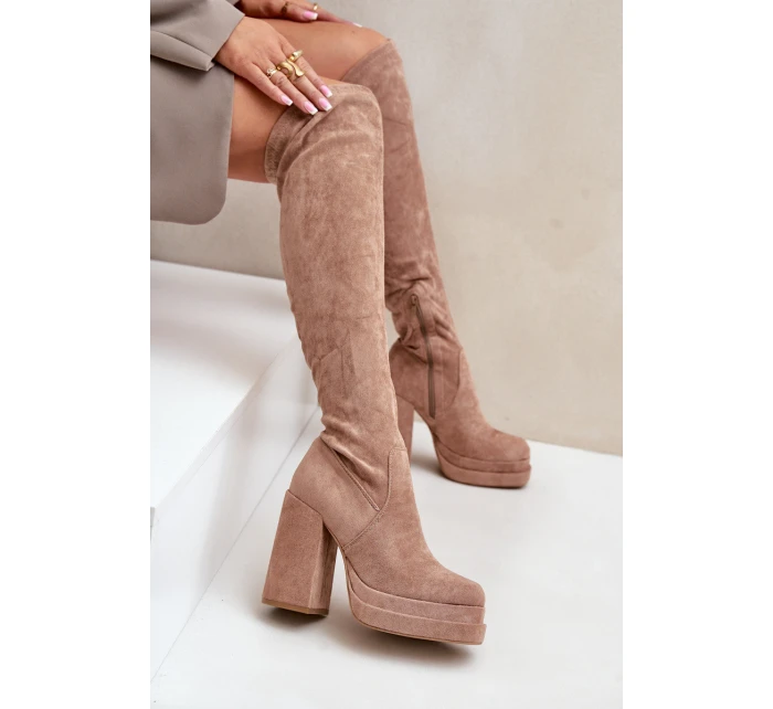 Kozačky S  Na Podpatku A Platformě Béžové elian model 21679529 - Boto