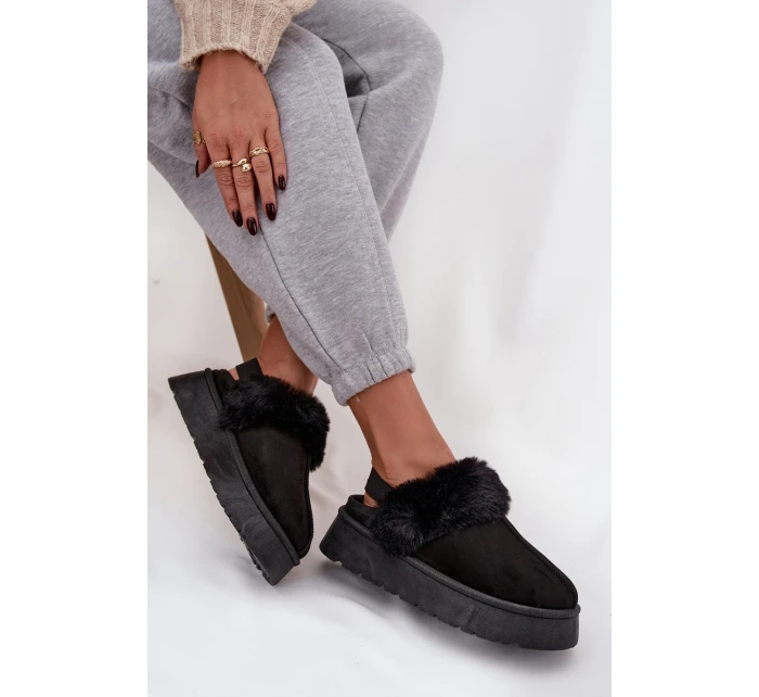Dámské pantofle na platformě s kožíškem černé Linaris