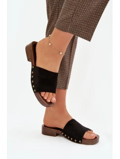 Dámské pantofle na ploché podrážce se zlatými Černé model 21919195 - Boto