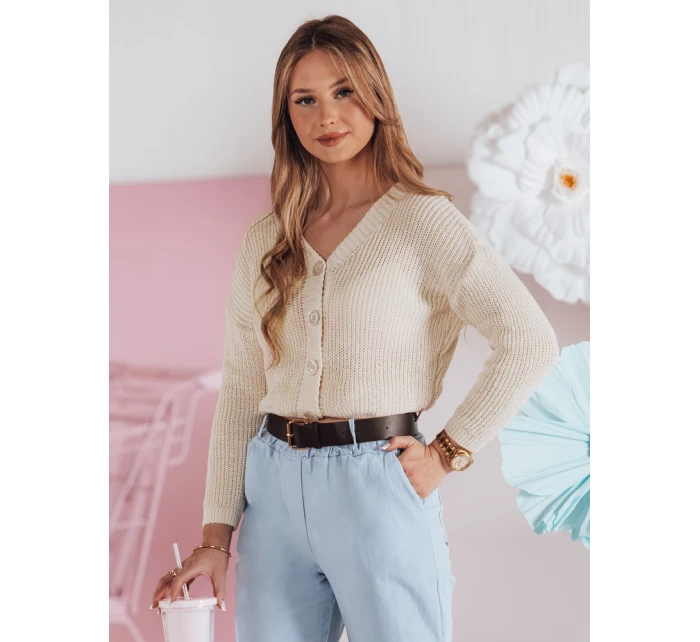 Dámský žebrovaný svetr oversize ecru Dstreet model 21986099 - FashionStreet