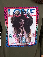 American Girl khaki grafická blúzka S/M - L/XL