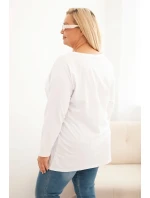 Dámske Plus veľkosť bavlnené okrúhle krku blúzka biela Dámske Plus veľkosť bavlnené okrúhle krku blúzka biela