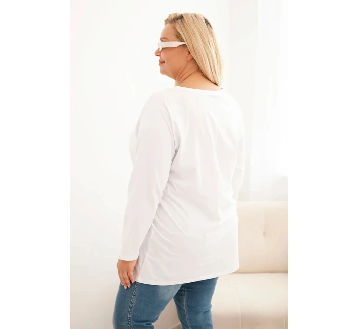 Dámske Plus veľkosť bavlnené okrúhle krku blúzka biela Dámske Plus veľkosť bavlnené okrúhle krku blúzka biela