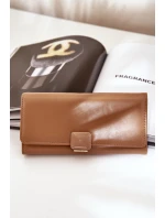 Eko Skórzany Gładki Portfel Damski Ciemnobeżowy Erolia