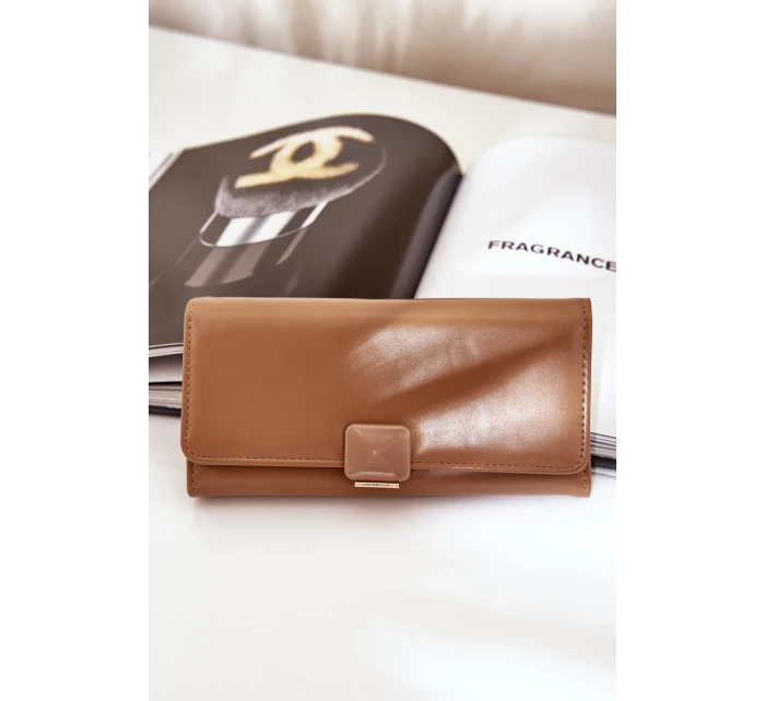 Eko Skórzany Gładki Portfel Damski Ciemnobeżowy Erolia