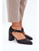 Skórzane Czółenka Na Słupku Z Klamrą Vinceza 91133 Czarne