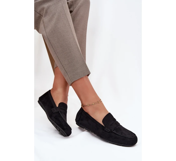 Loafersy Mokasyny Damskie Płaskie Czarne Roseline