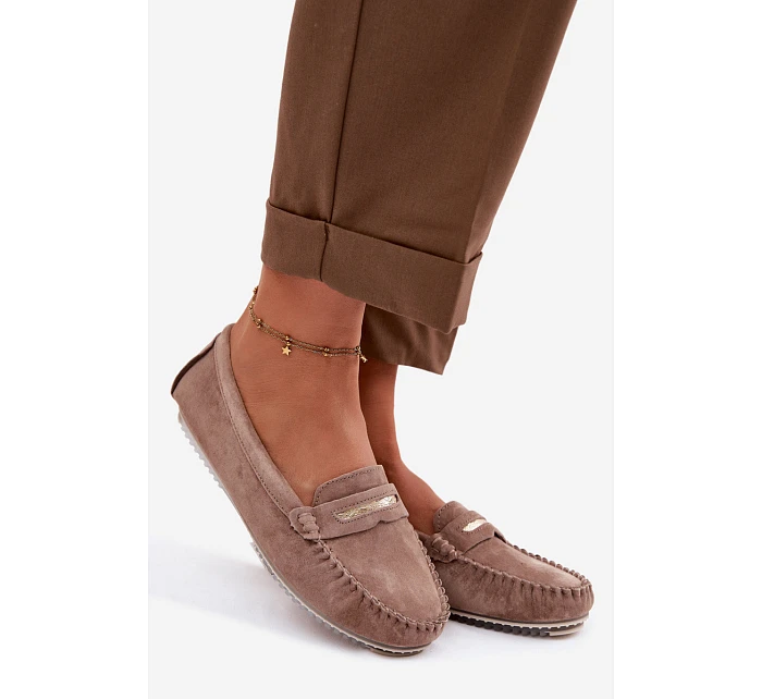 Dámské ploché Mokasíny z přírodního semiše model 22101284 Hnědé - S.Barski