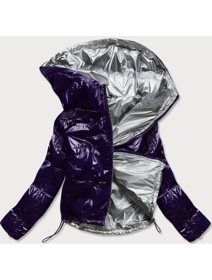 Tmavo modrá lesklá prešívaná dámska bunda s kapucňou (B9560)