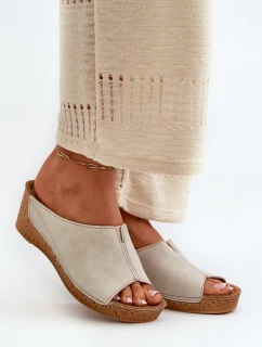 Wygodne Klapki Damskie Na Koturnie Inblu NG000002 Beżowe