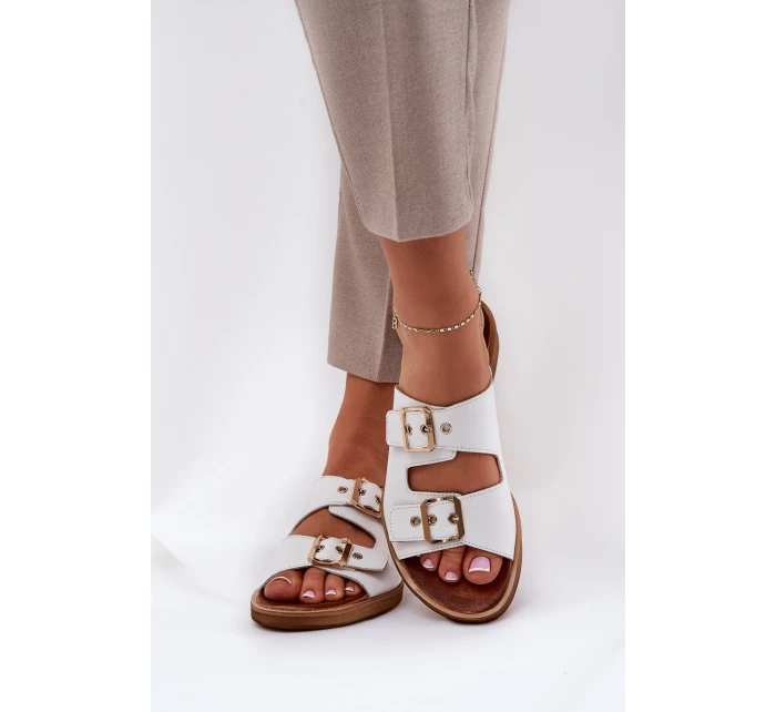 Kožené Ploché Sandály S Přezkami Bílé model 21686308 - Zazoo