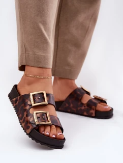 Dámské Pantofle S Přezkami Leopardí Hnědé model 21695871 - Zaxy