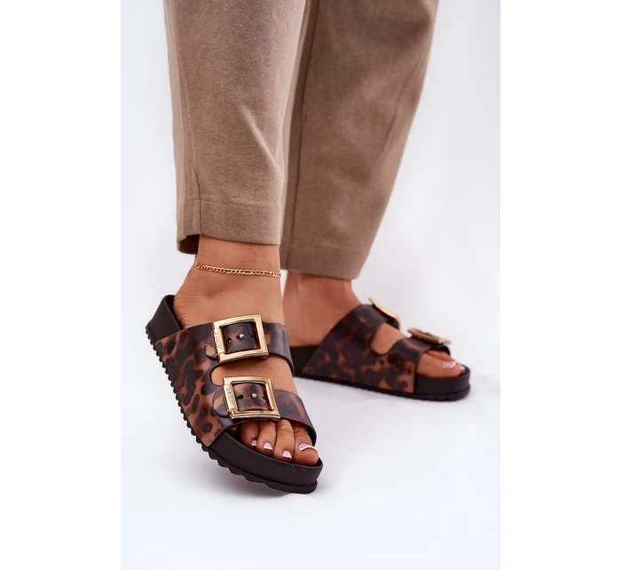 Dámské Pantofle S Přezkami Leopardí Hnědé model 21695871 - Zaxy