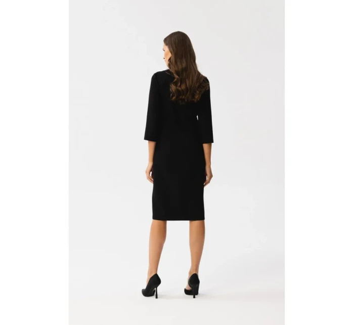 S350 Plášťové šaty s rázporkom vpredu - čierne