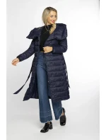 Prešívaný kabát s vysokým golierom a kapucňou tmavomodrý (AG1-J9062C)