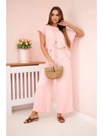 Viskózový komplet plisovaná halenka + kalhoty pudrově růžová Viskózový komplet plisovaná halenka + kalhoty pudrově růžová