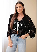 Dámský letní krajkový svetr s knoflíky a dlouhým rukávem černý