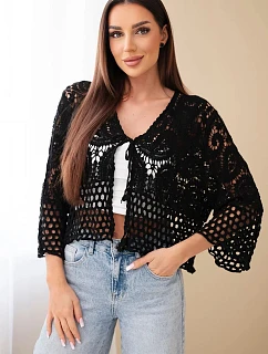Dámský letní krajkový svetr s knoflíky a dlouhým rukávem černý