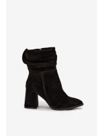 Kozačky z přírodního semiše vyhřívané na podpatku s našitím Zazoo 4216 Černé