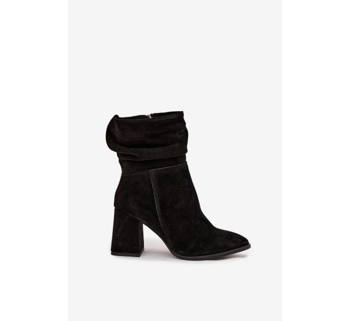 Kozačky z přírodního semiše vyhřívané na podpatku s našitím Zazoo 4216 Černé