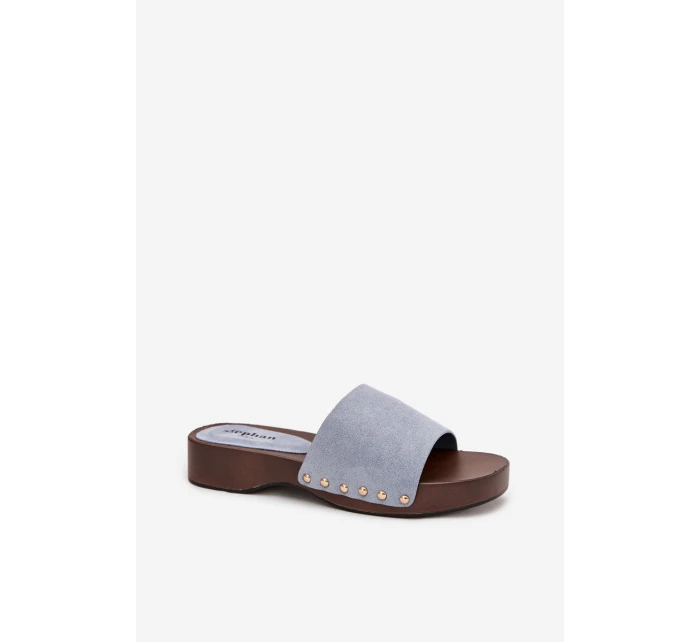 Dámské pantofle se zlatými sponami modré model 21918761 - Boto