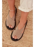 Dámské sandály model 22027703 z přírodního semiše Béžové - Zazoo