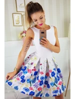 Dámské společenské šaty bez rukávů se model 15042960 sukní a páskem bílé Bílá / 40 - BICOTONE