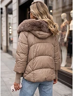 Dámská zimní prošívaná bunda s kožešinou, béžová, FashionStreet TY5994