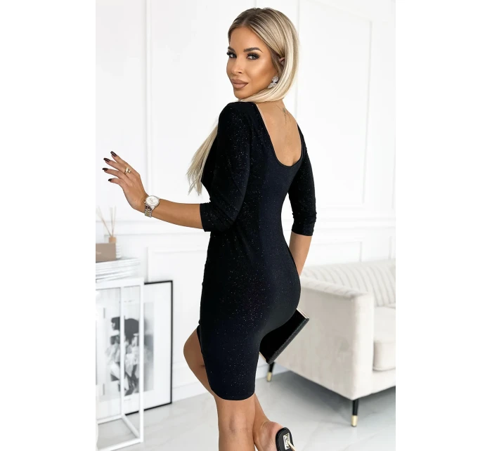 529-1 ELEONORA klasické šaty s výstrihom na chrbte - ČIERNE s trblietkami