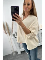 Mušelínová blúzka s vyhrnutými rukávmi svetlo béžová