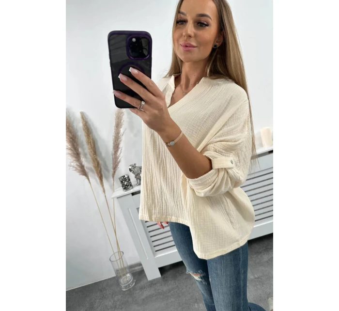 Mušelínová blúzka s vyhrnutými rukávmi svetlo béžová