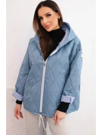 Dámska jarná prešívaná bunda s kapucňou a džínsovým zipsom, denim Dámska jarná prešívaná bunda s kapucňou a džínsovým zipsom, denim
