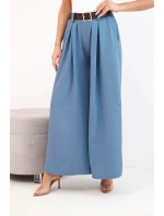 Dámske nohavice so širokými nohavicami a opaskom modré