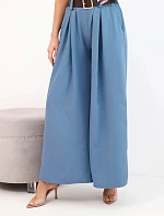 Dámske nohavice so širokými nohavicami a opaskom modré